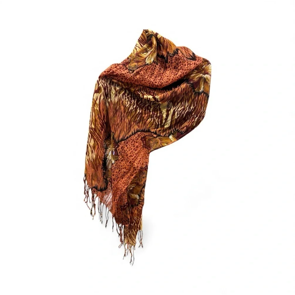Elegant Animal/Floral Print Pashmina Cashmere/Silk Blend NWOT